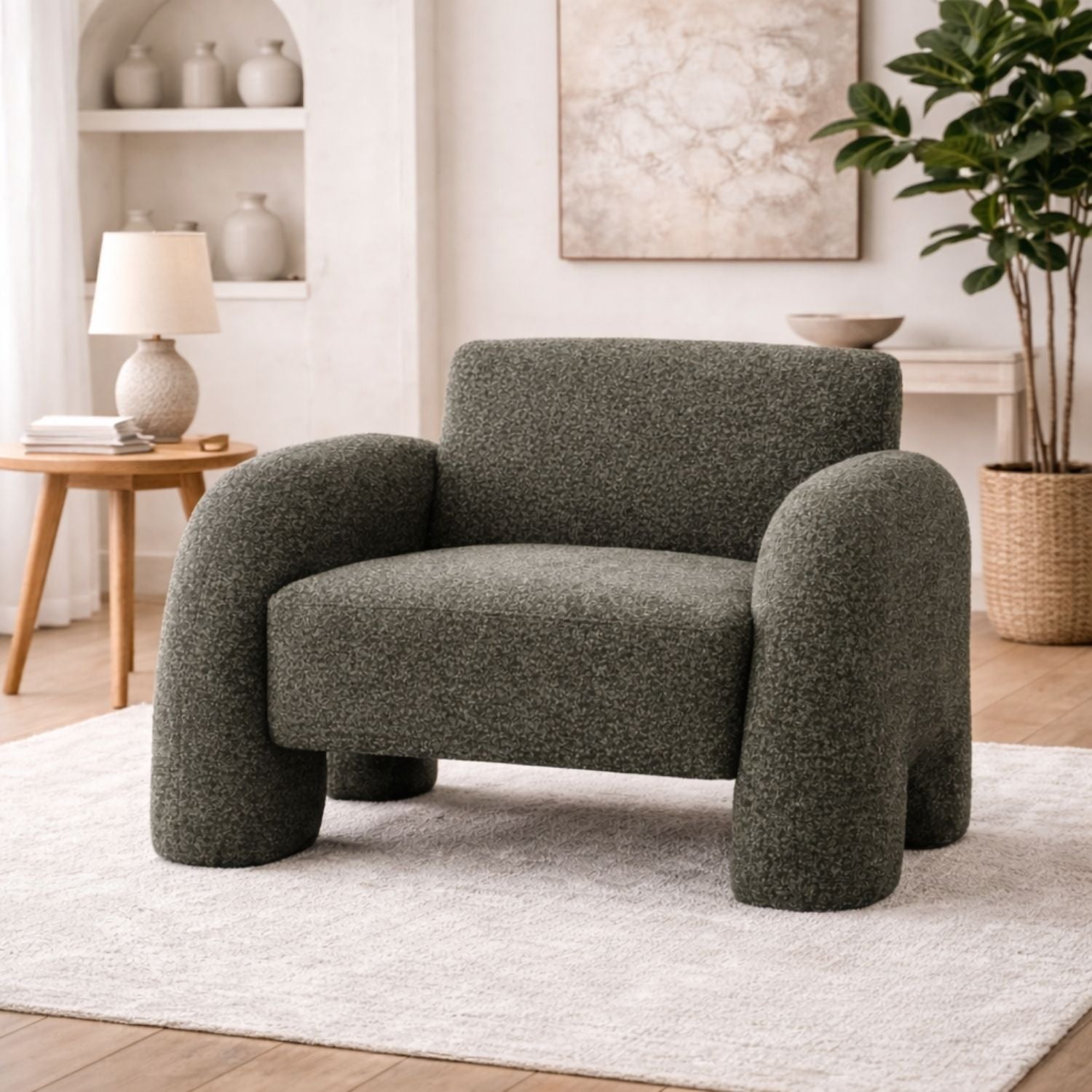 Leni Premium Boucle Accent Chair – Green