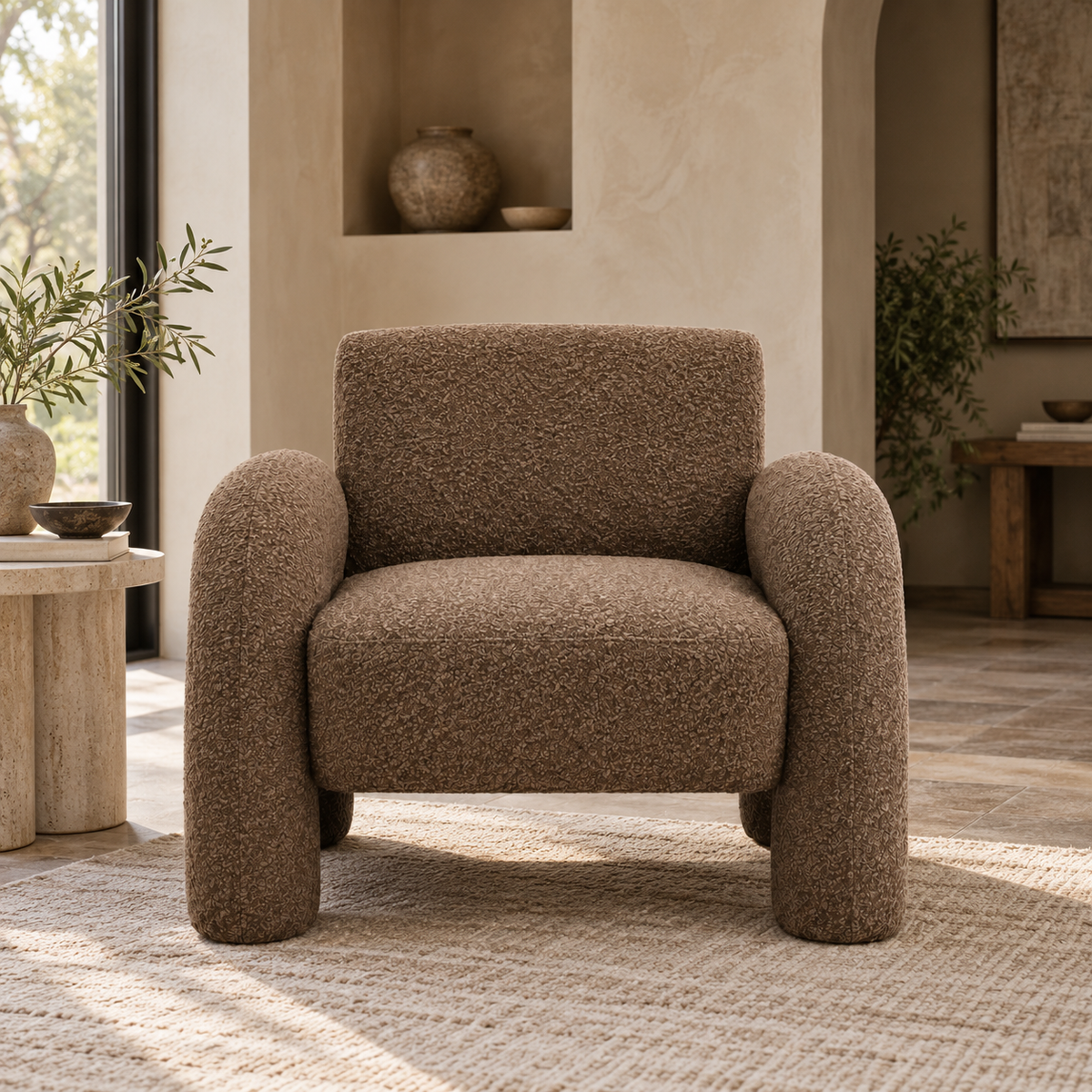Leni Premium Bouclé Accent Chair – Bisque