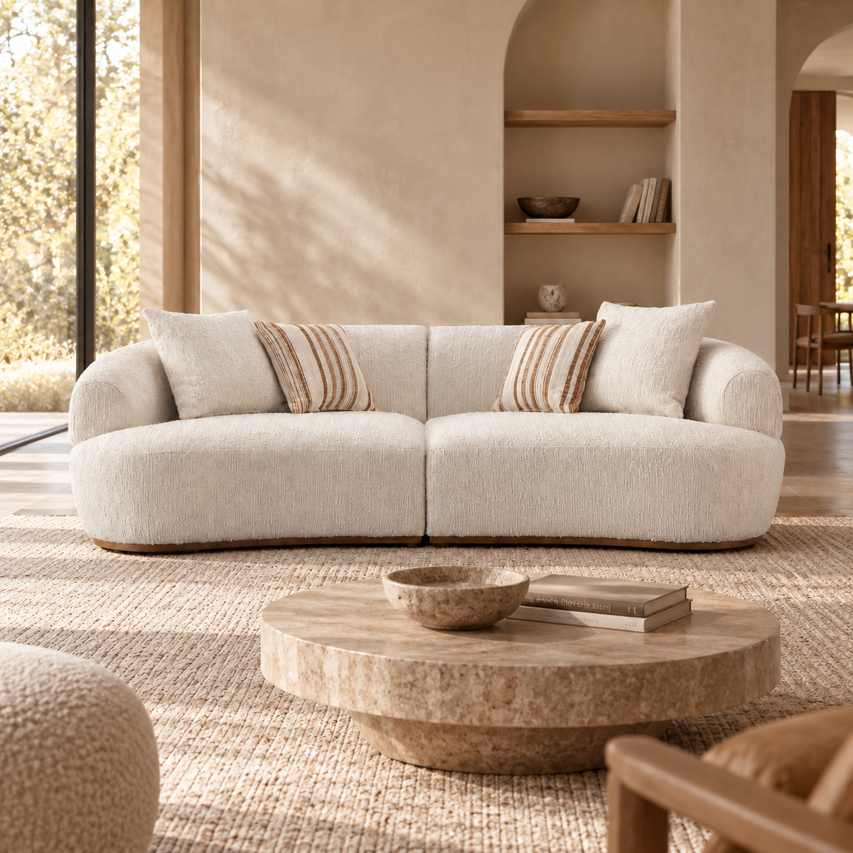 Leona Modern Premium Fabric Upholstered Sofa with Ash Wood Base - Oatmeal