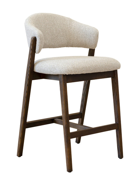 Brina Counter Stool – Beige Upholstery & Dirty Oak Wood Frame