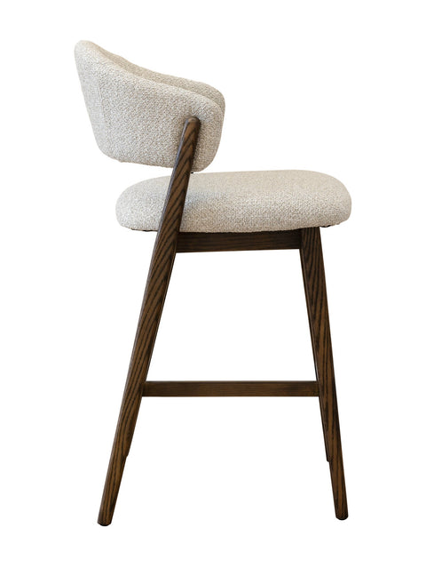 Brina Counter Stool – Beige Upholstery & Dirty Oak Wood Frame