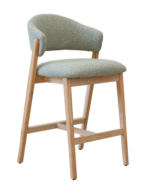 Brina Counter Stool – Mint Green Upholstery & Natural Wood Frame