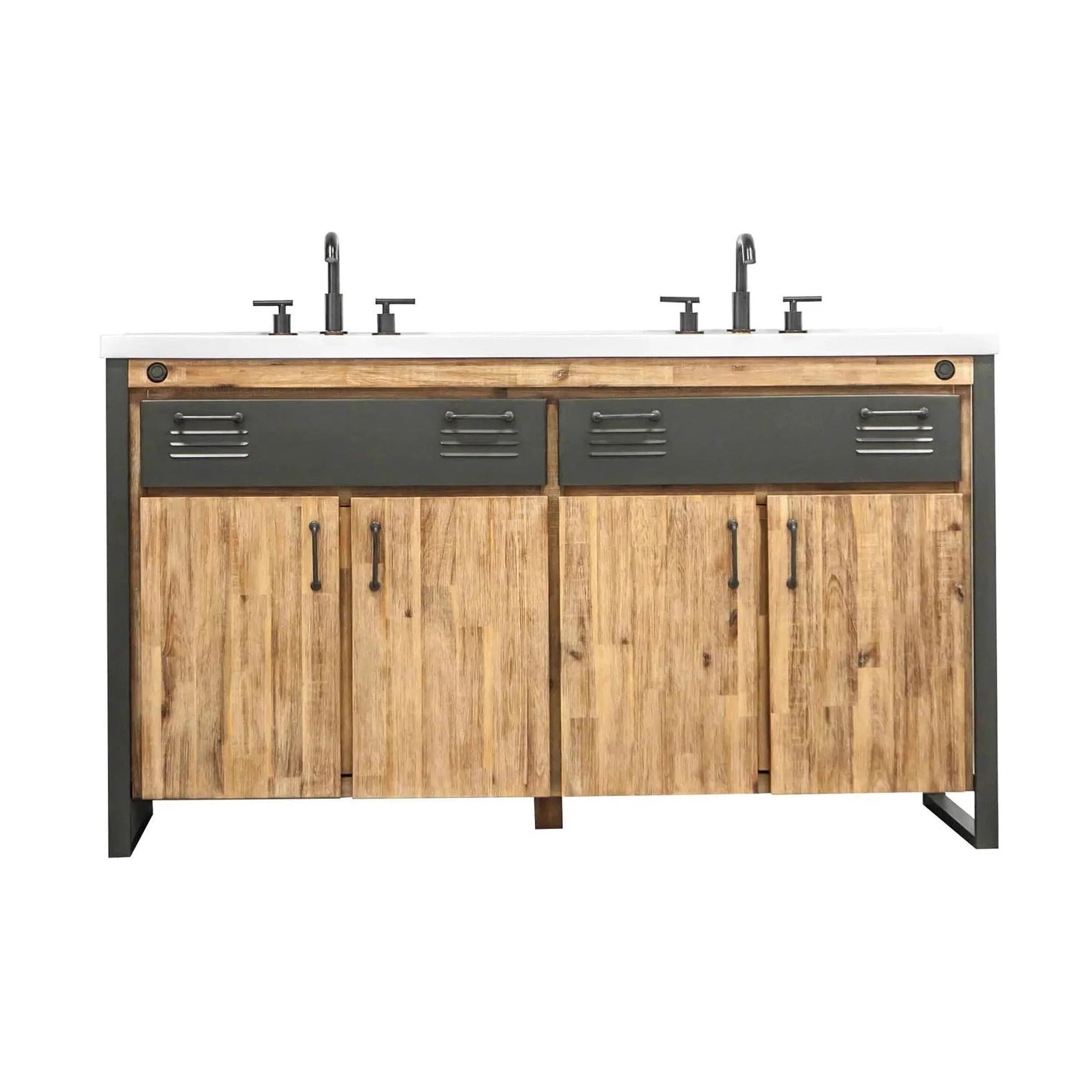 Alvado Vanity W61 in Solid Acacia Wood and Metal with White Basin