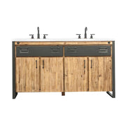 Alvado Vanity W61 in Solid Acacia Wood and Metal with White Basin