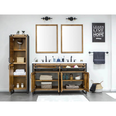 Alvado Vanity W61 in Solid Acacia Wood and Metal with White Basin