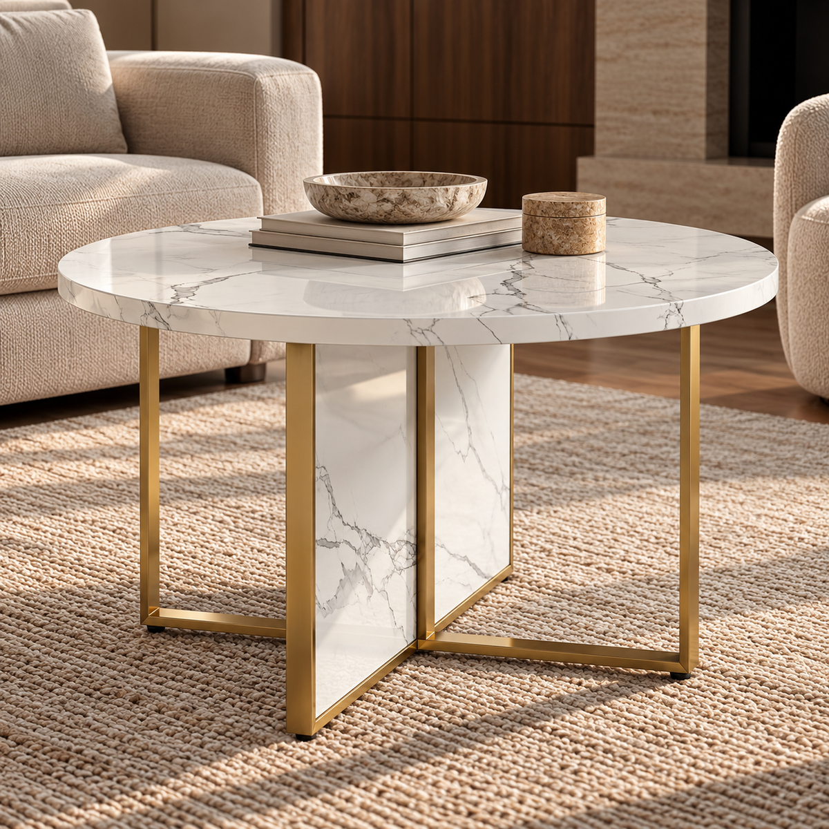 MORENO FAUX MARBLE ROUND COFFEE TABLE - WHITE