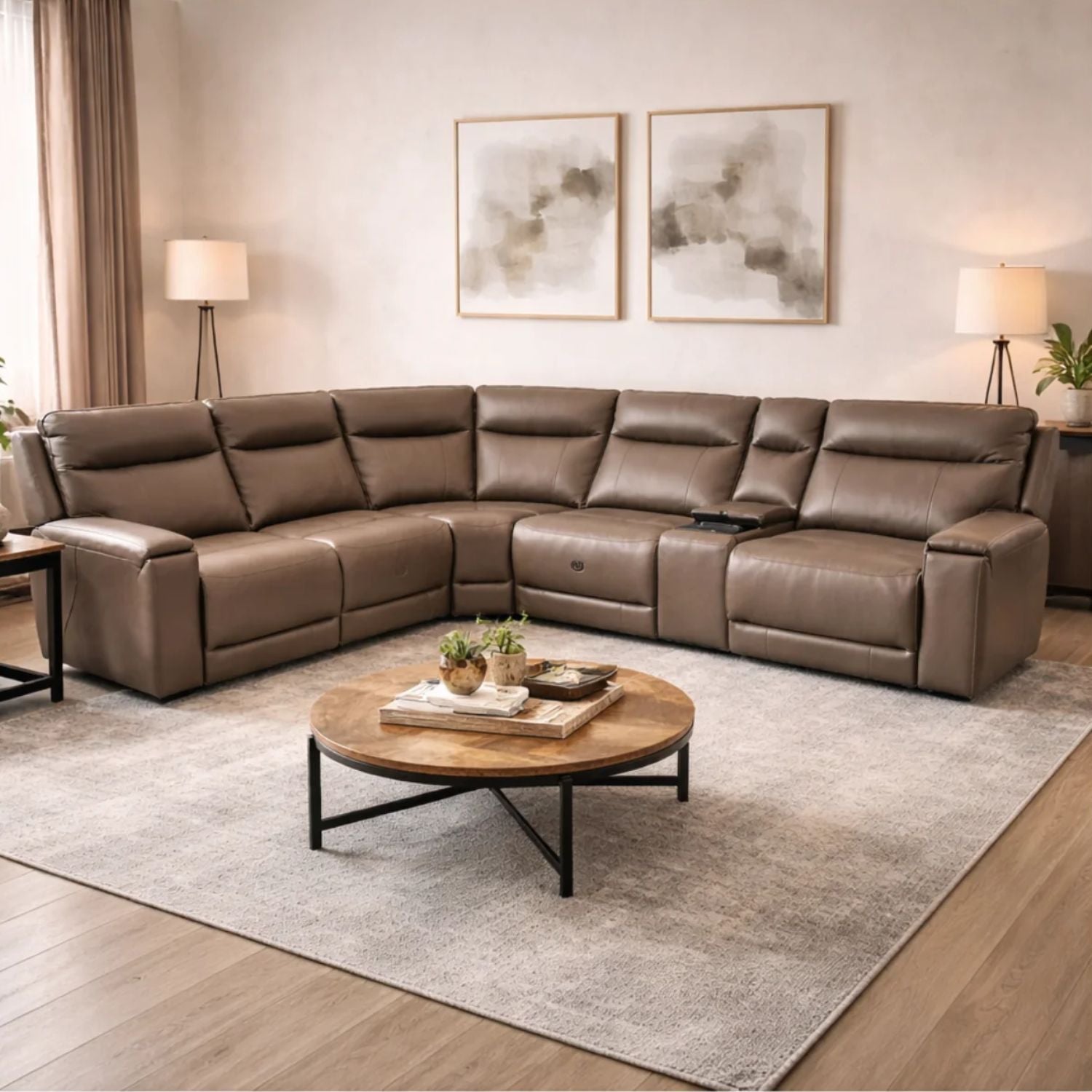 Maceo Genuine Leather Modular Recliner Sectional - Charcoal