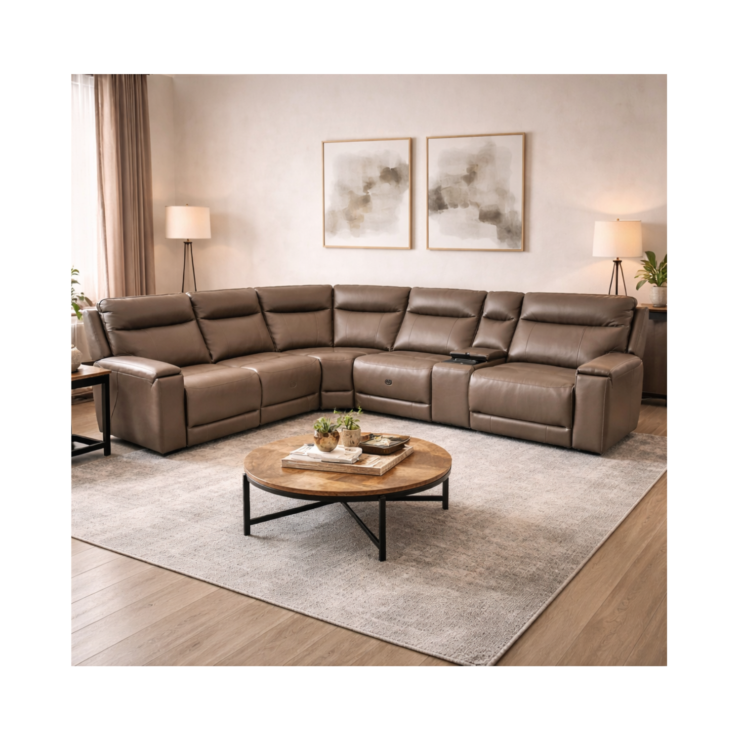 Maceo Genuine Leather Modular Recliner Sectional - Charcoal