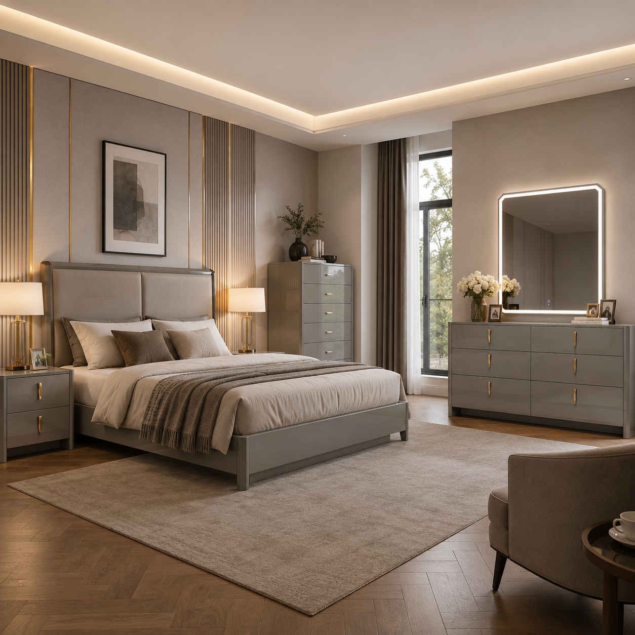 Magnus Glossy Finish Bedroom Dresser - Cool Grey