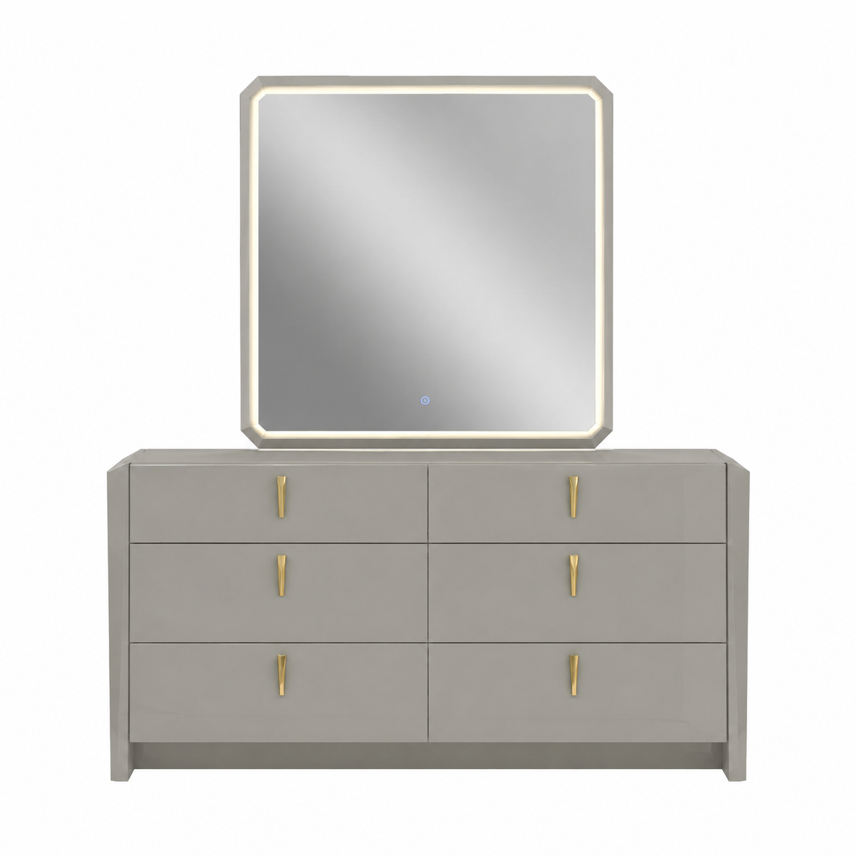 Magnus Glossy Finish Bedroom Dresser - Cool Grey