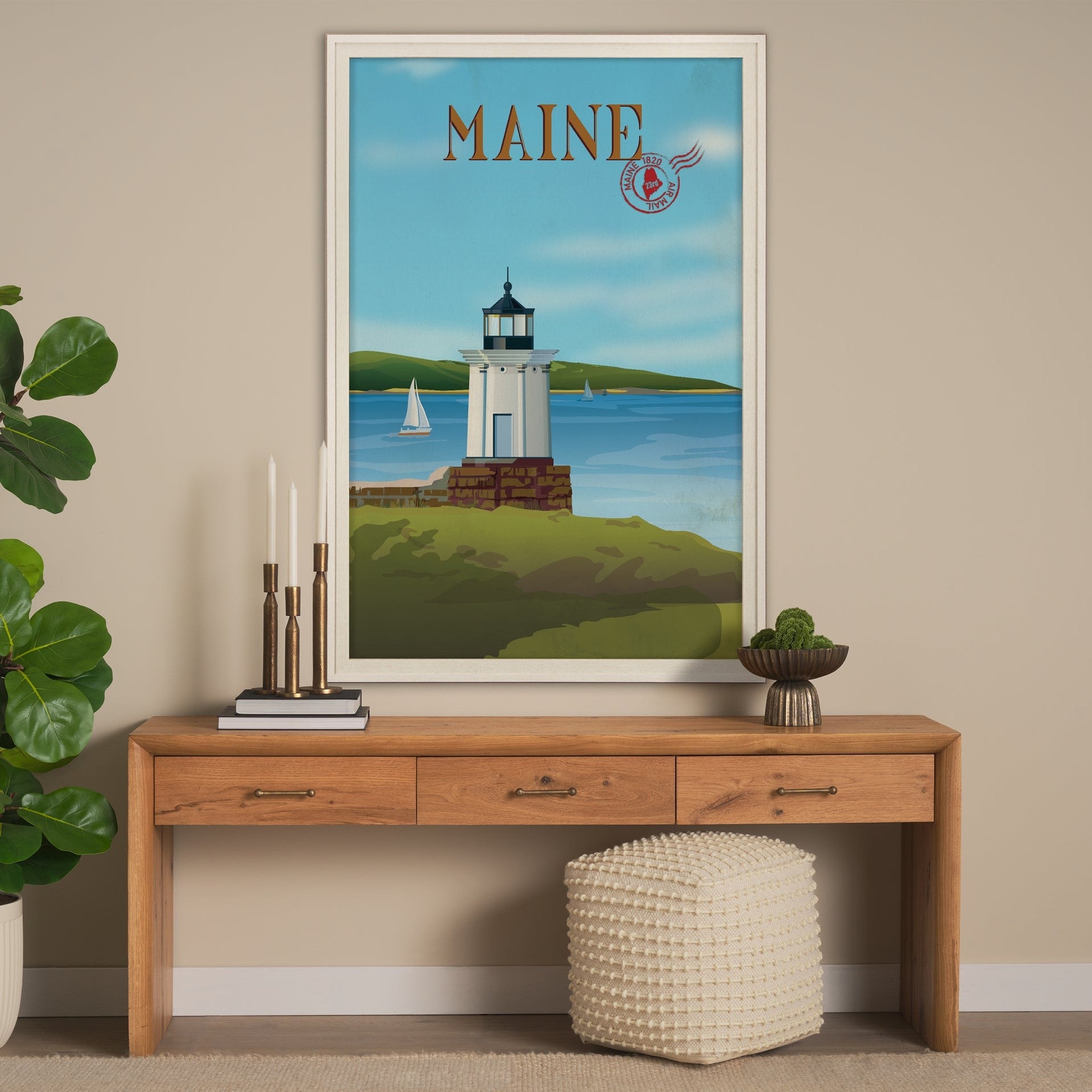 Maine GO (XL) Hand Embelished Framed Artwork Matted under Glass