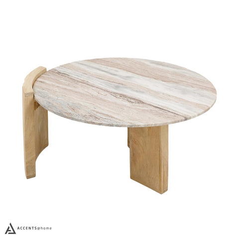 Matisse Marble Top Wooden Base Coffee Table - Natural