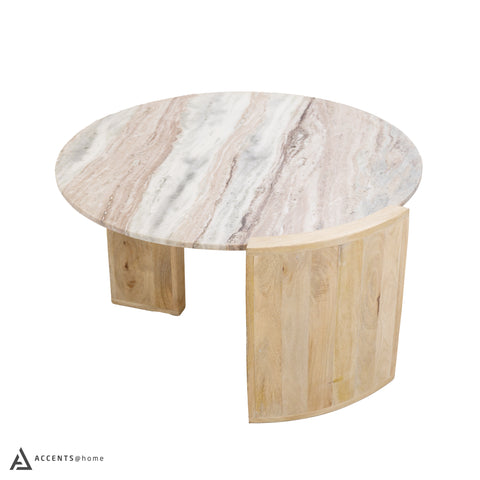 Matisse Marble Top Wooden Base Coffee Table - Natural