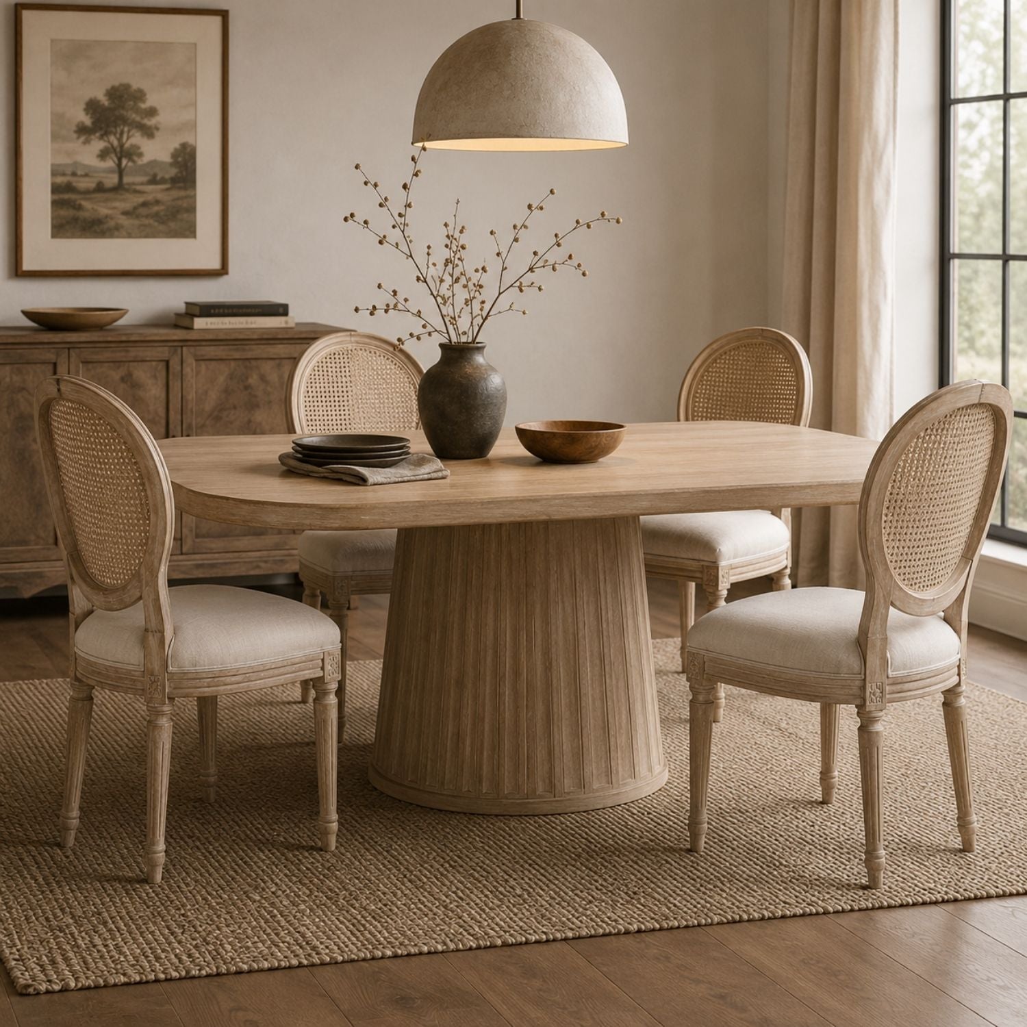 Melwynn Dining Chair w/ Cane Back Antique Linen