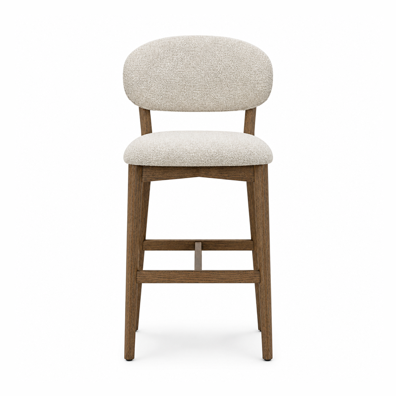 Milena Counter Stool – Beige Upholstery with Dirty Oak Wood Frame