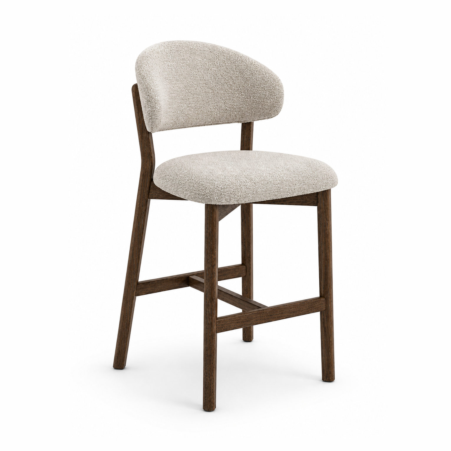 Milena Counter Stool – Beige Upholstery with Dirty Oak Wood Frame