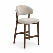 Milena Counter Stool – Beige Upholstery with Dirty Oak Wood Frame
