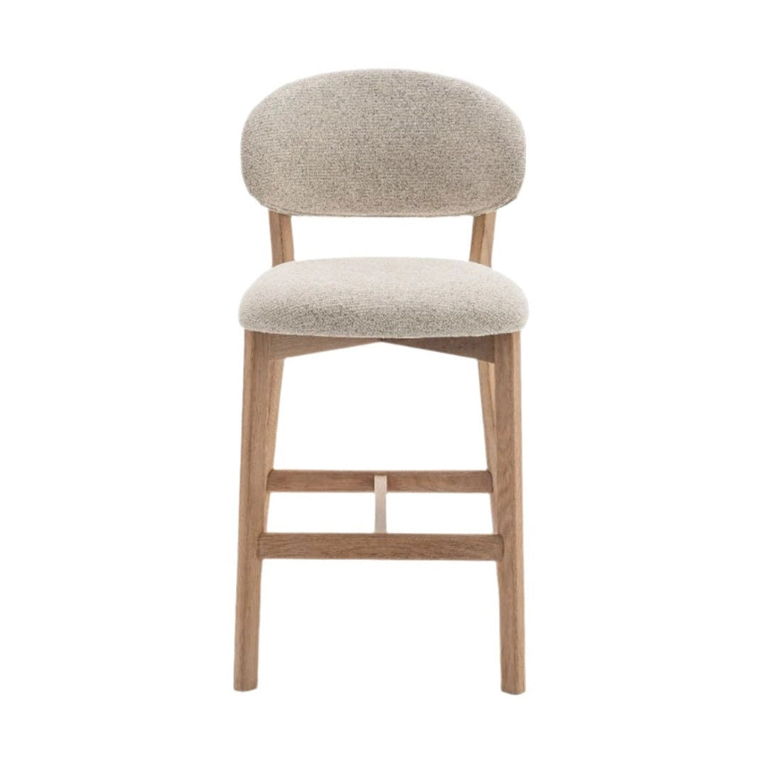 Milena Counter Stool - Beige Upholstery with Natural Oak Wood Frame