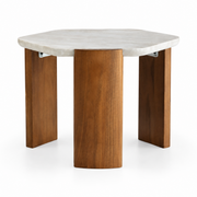 Mirova Sculptured Travertine & Oak Side Table