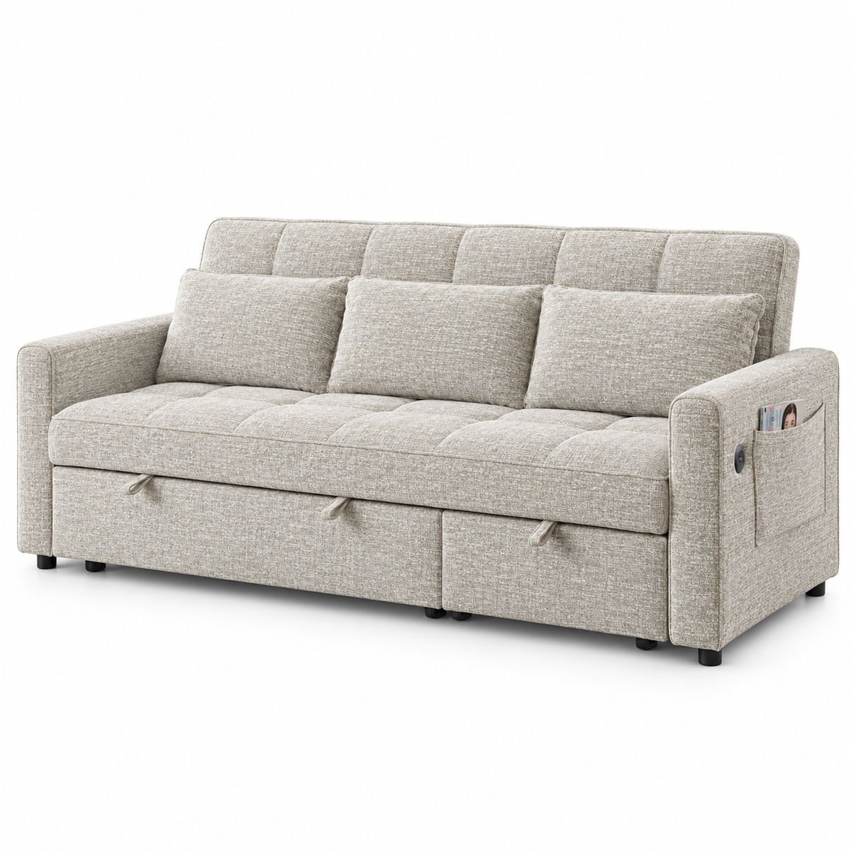 Skylar Pull-Out Sleeper Sectional – Pearl Beige