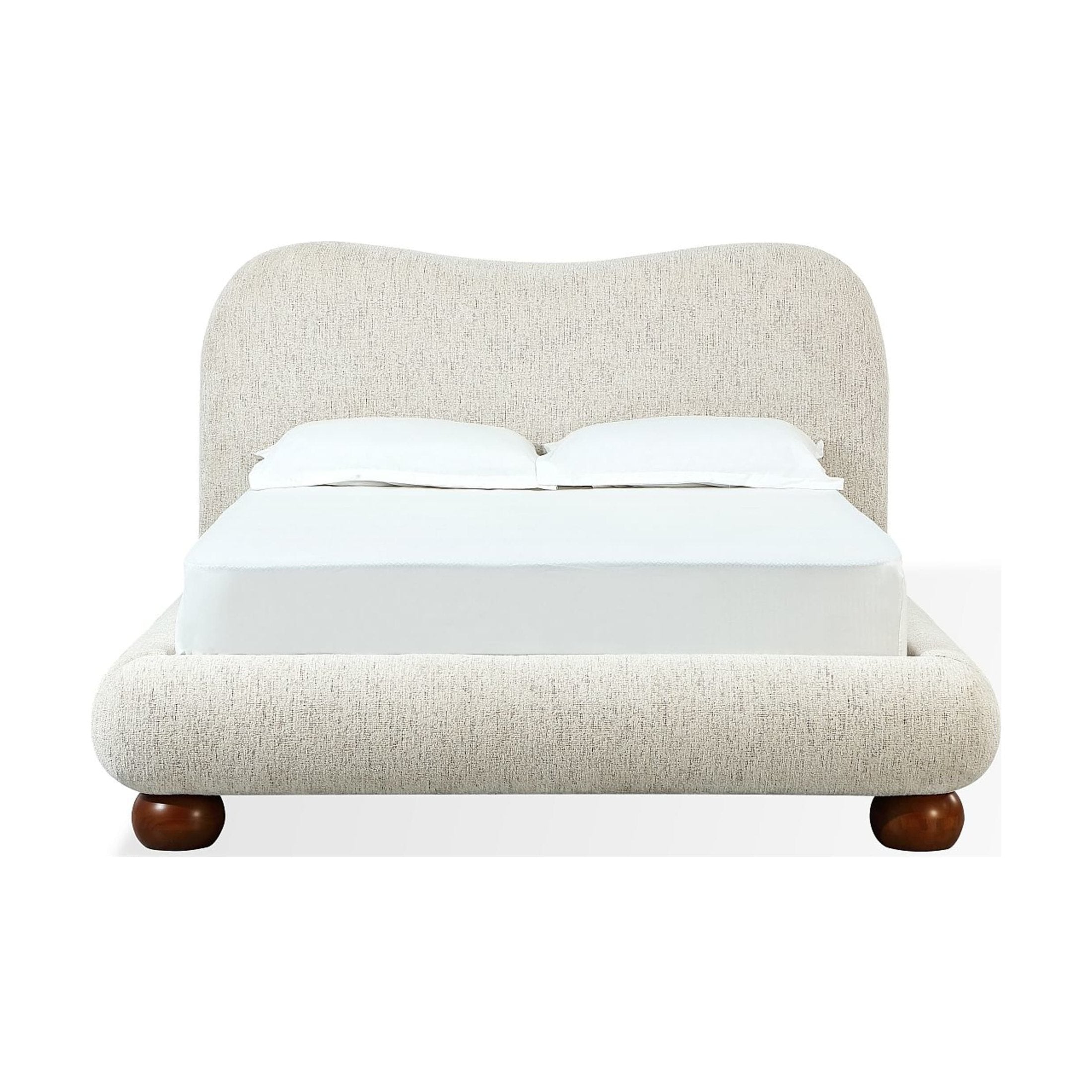 Afra Upholstered Platform Bed – Soft Chenille Fabric in Modern Rounded Design