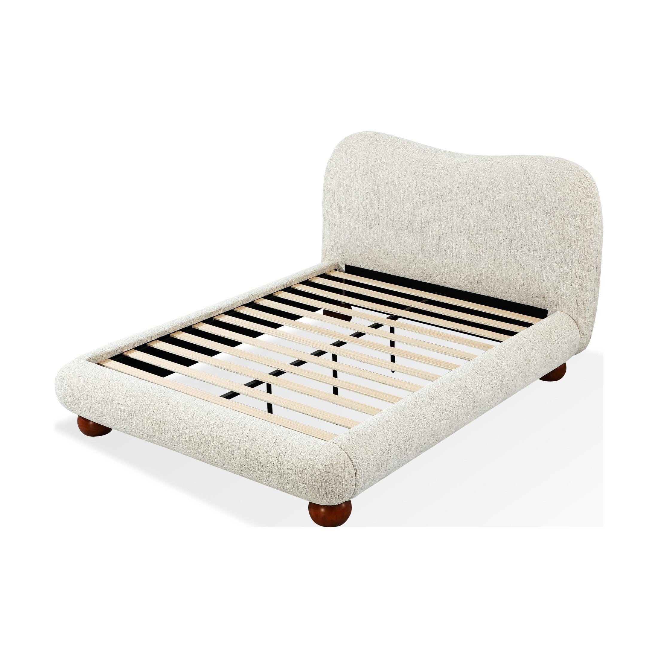 Afra Upholstered Platform Bed – Soft Chenille Fabric in Modern Rounded Design