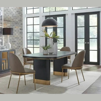 Doheny Wood and Metal Oval Dining Table – Black & Brass