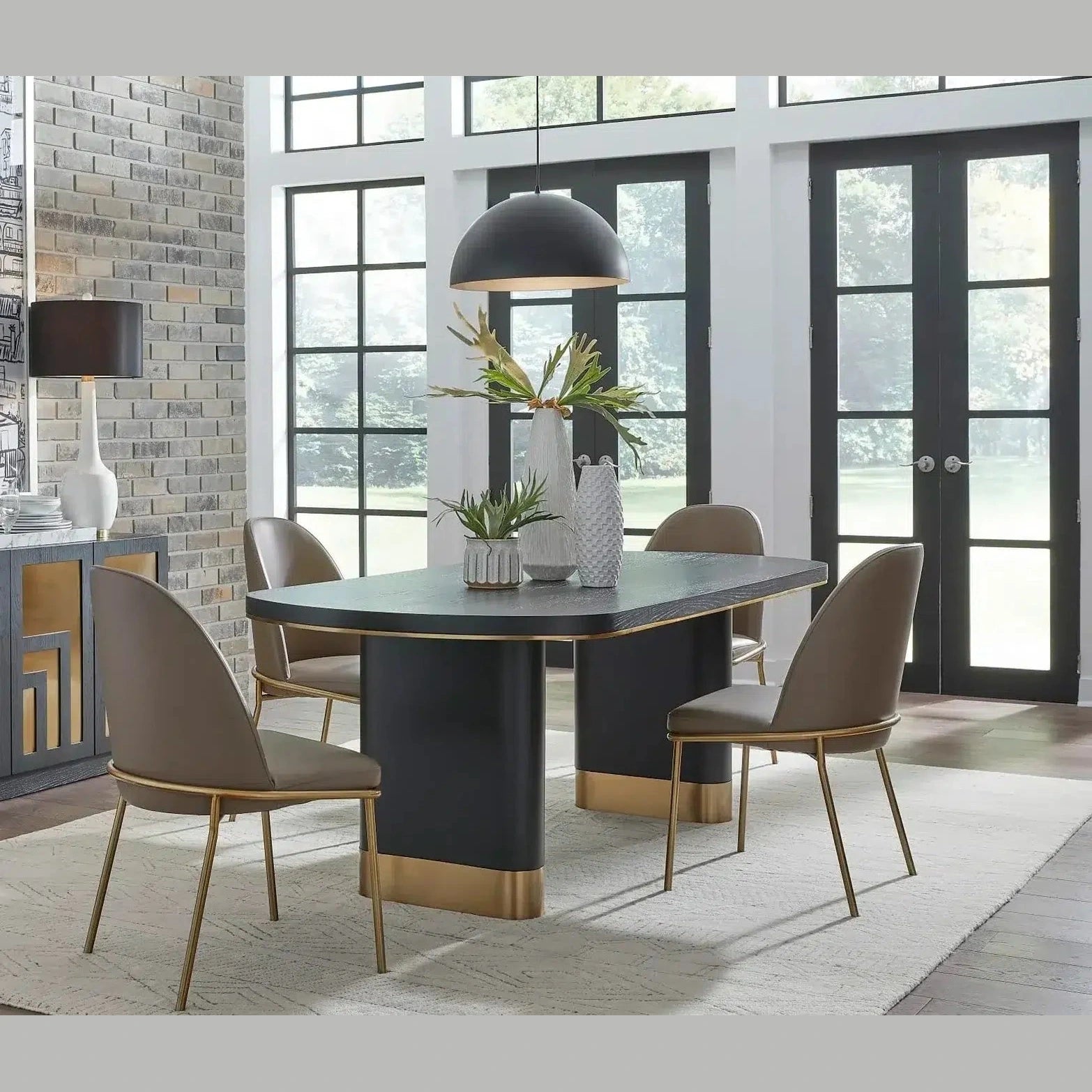 Doheny Wood and Metal Oval Dining Table – Black & Brass