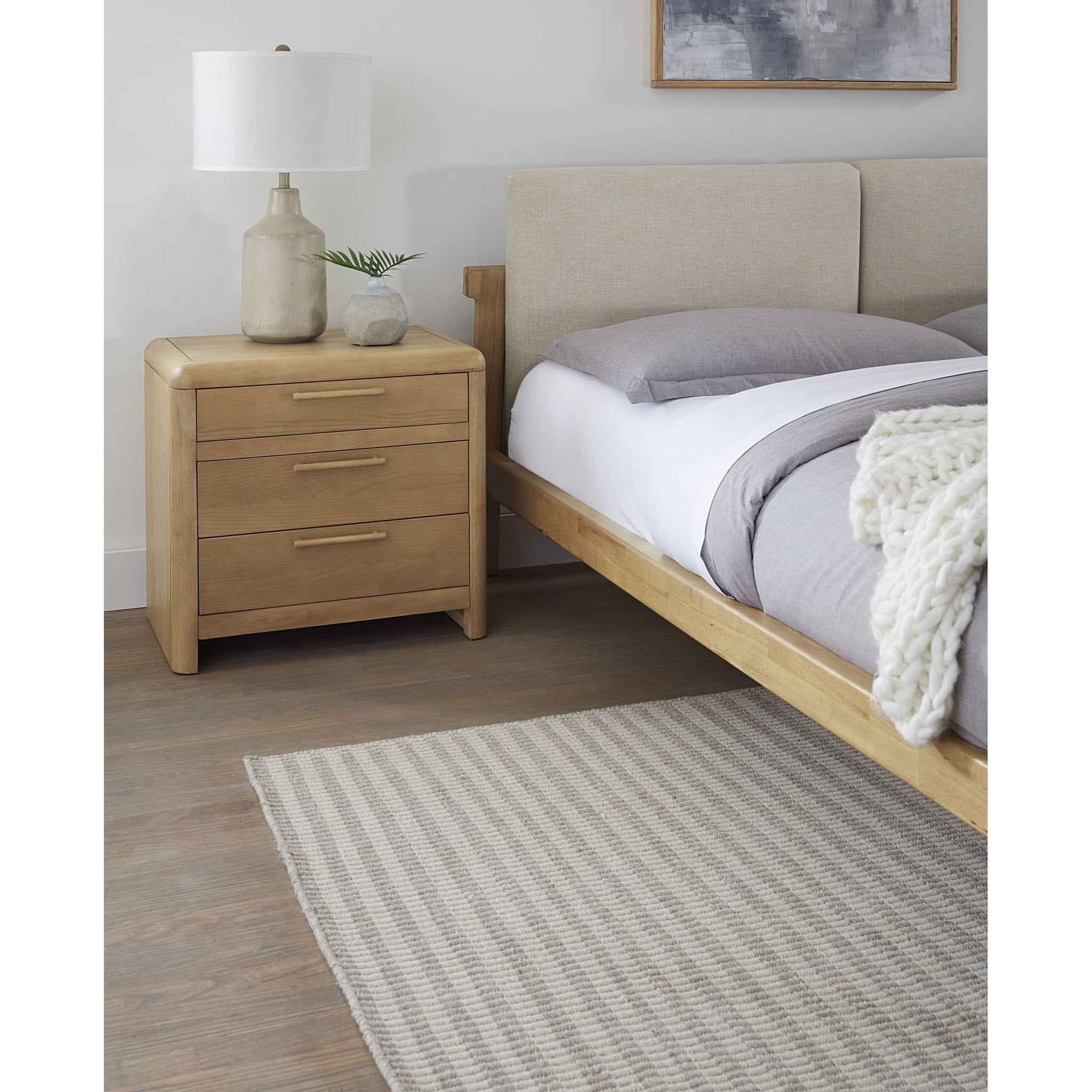 Furano Three Drawer Ash Wood Nightstand in Ginger