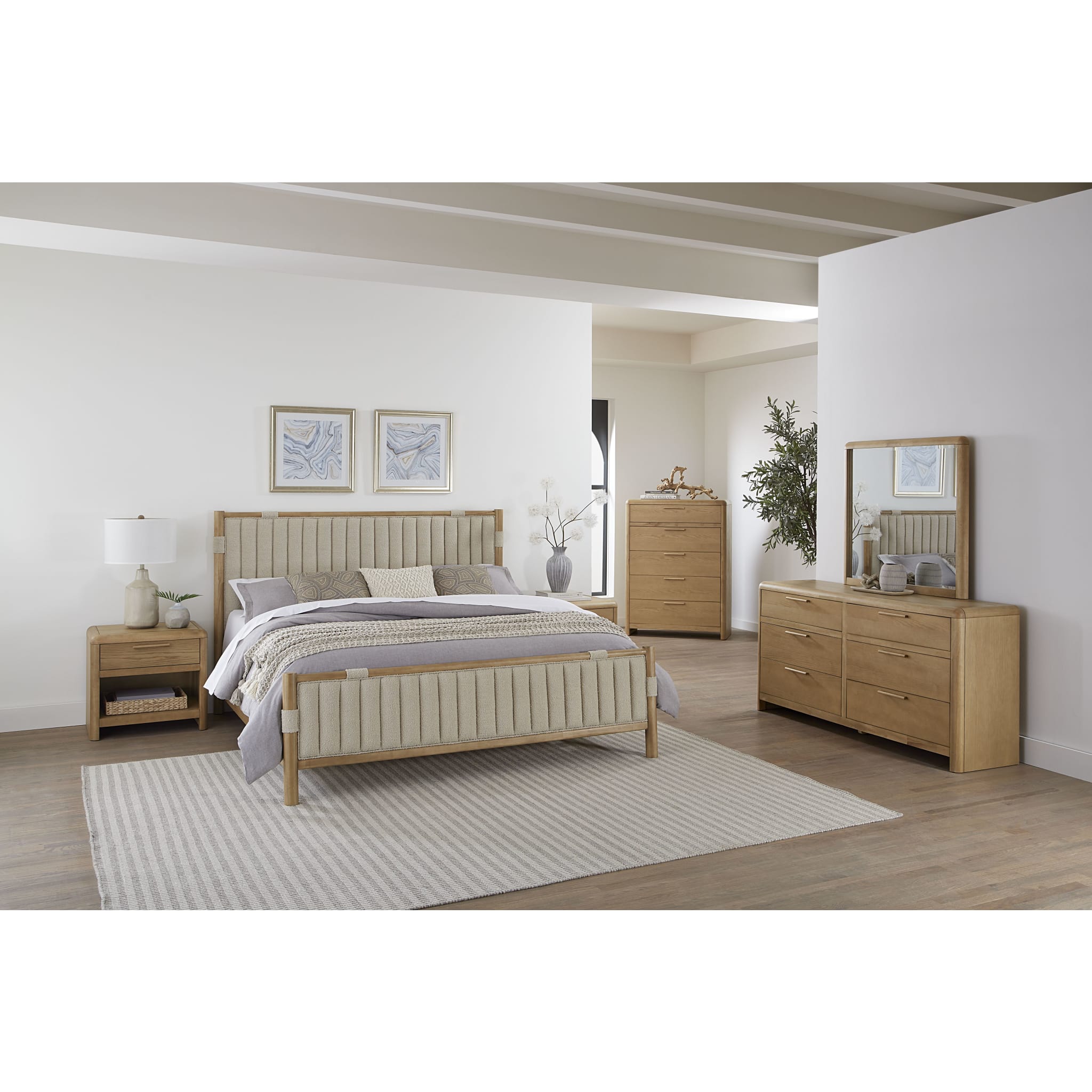 Furano Upholstered Panel Bed in Ginger and Brun Bouclé