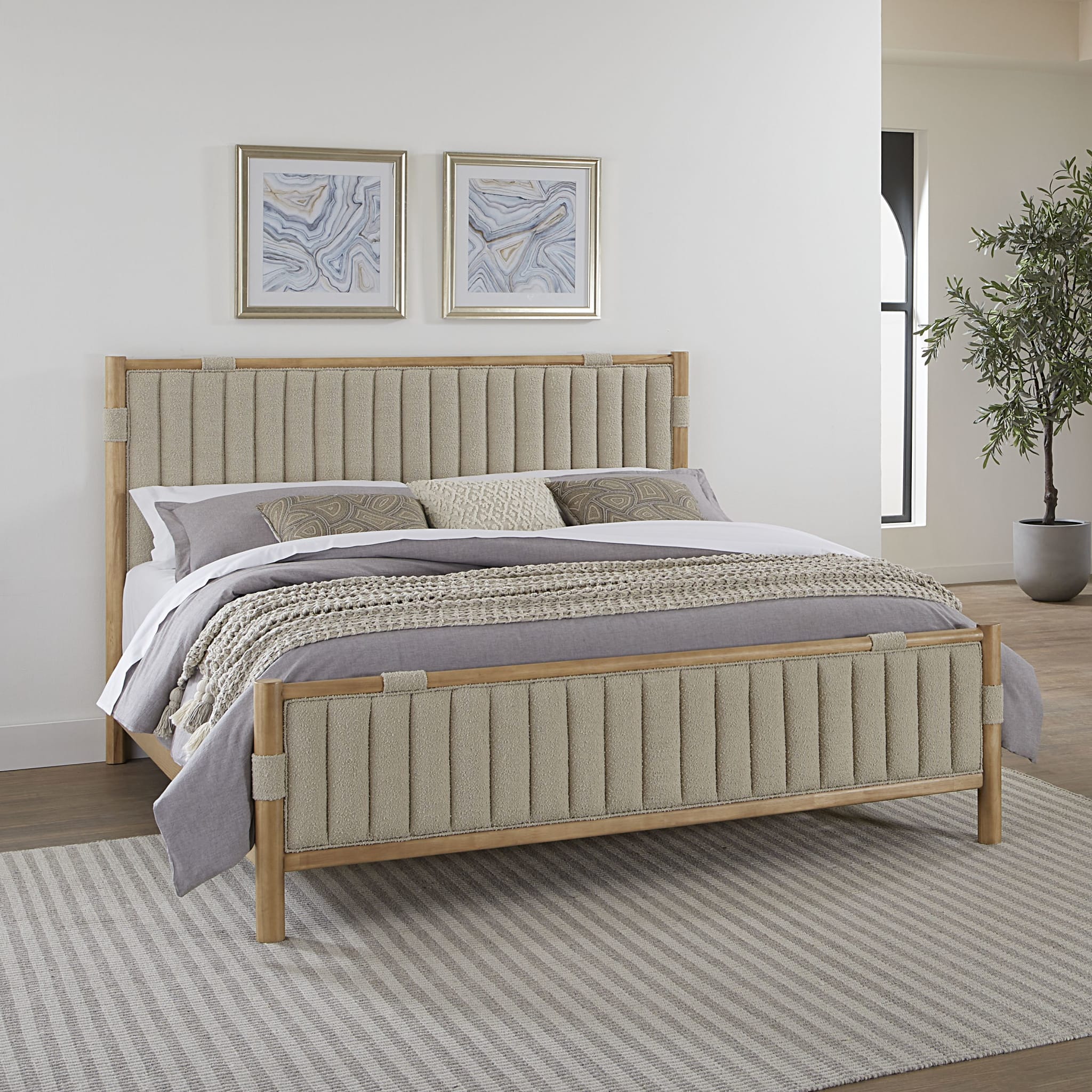 Furano Upholstered Panel Bed in Ginger and Brun Bouclé