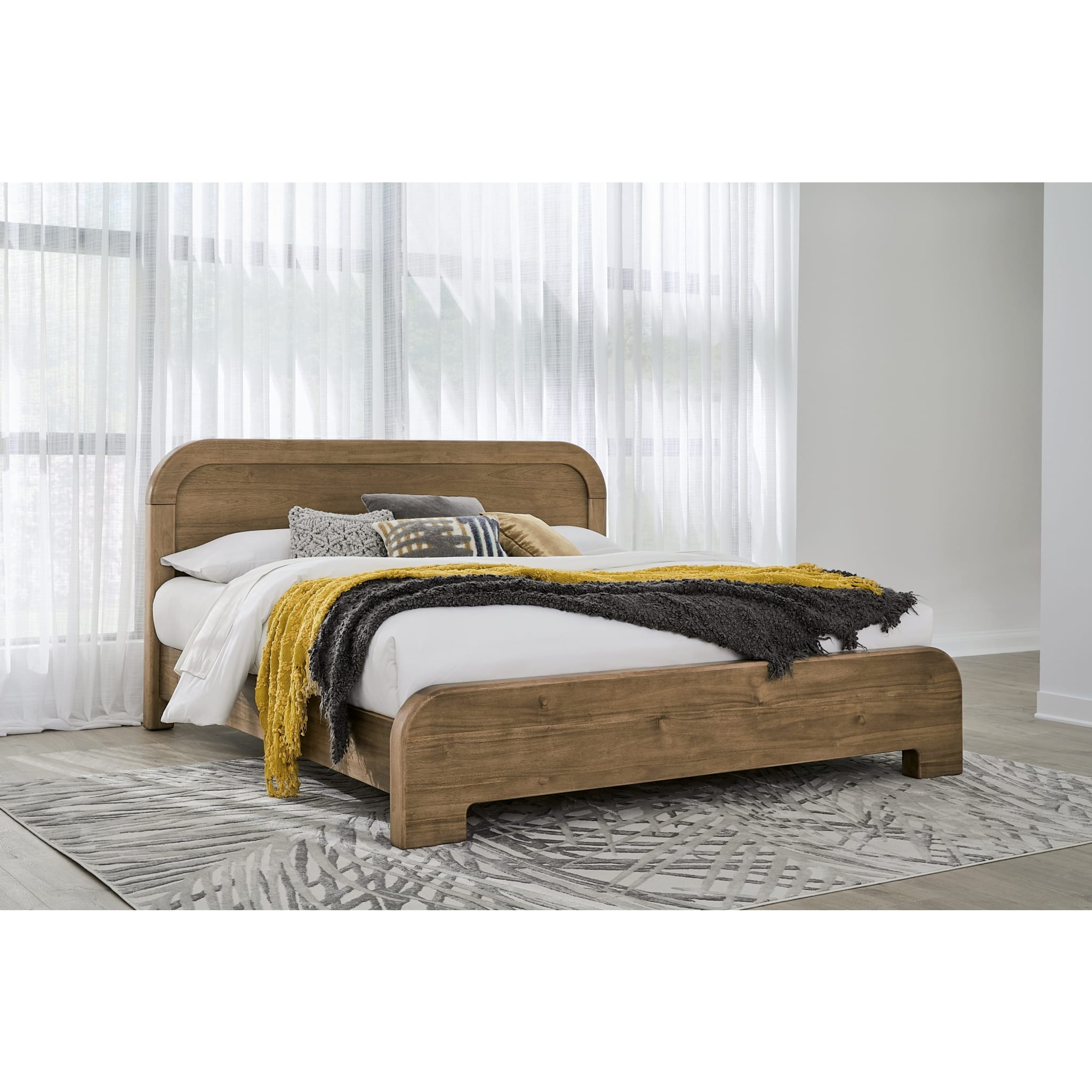 Kione Modern Acacia Wood Panel Bed – Lioness
