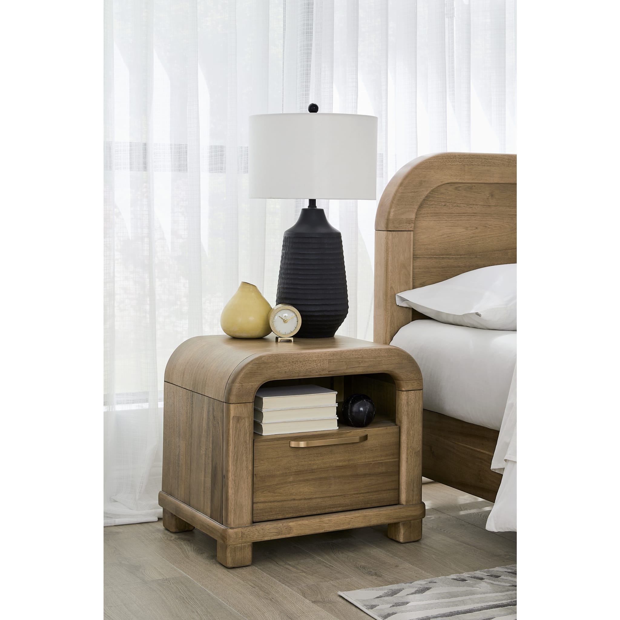 Kione Modern 1 Drawer Acacia Wood Nightstand with Open Shelf – Lioness