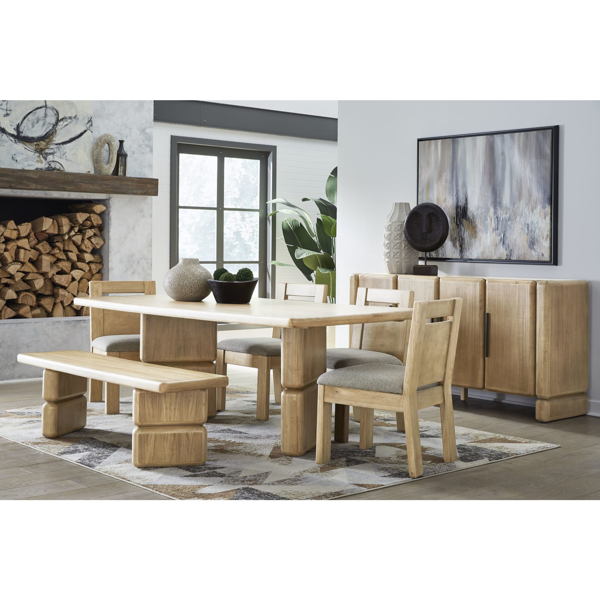 Nia Acacia Wood Dining Bench in Lioness Finish