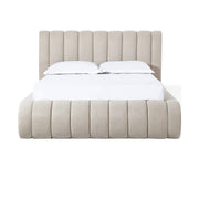 Savage Upholstered Bed with Tall Headboard in Sandy Chenille