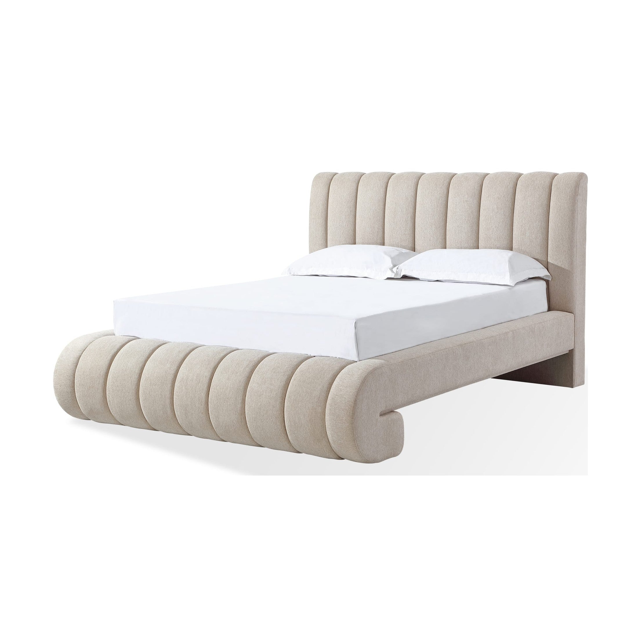 Savage Upholstered Bed with Tall Headboard in Sandy Chenille
