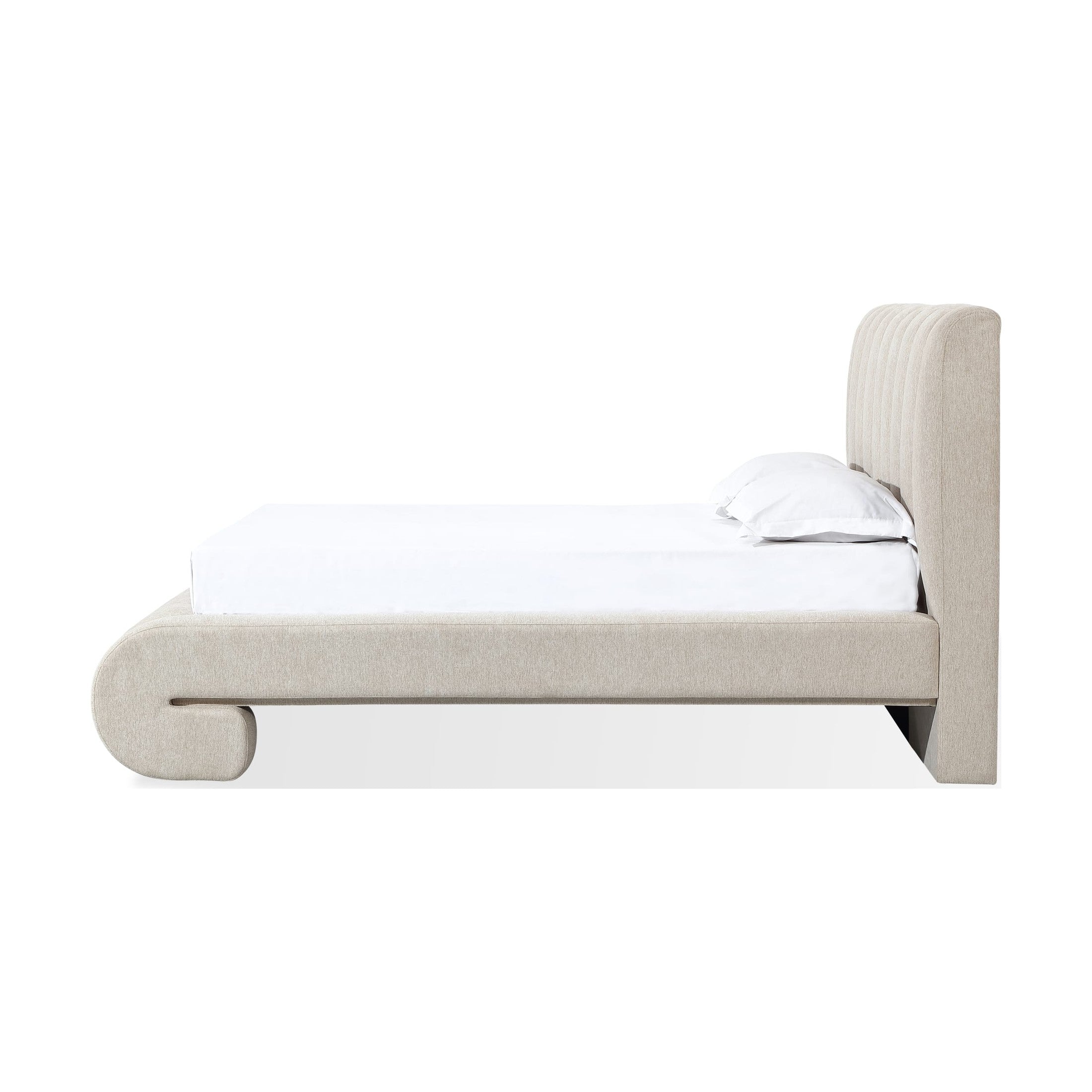 Savage Upholstered Bed with Tall Headboard in Sandy Chenille