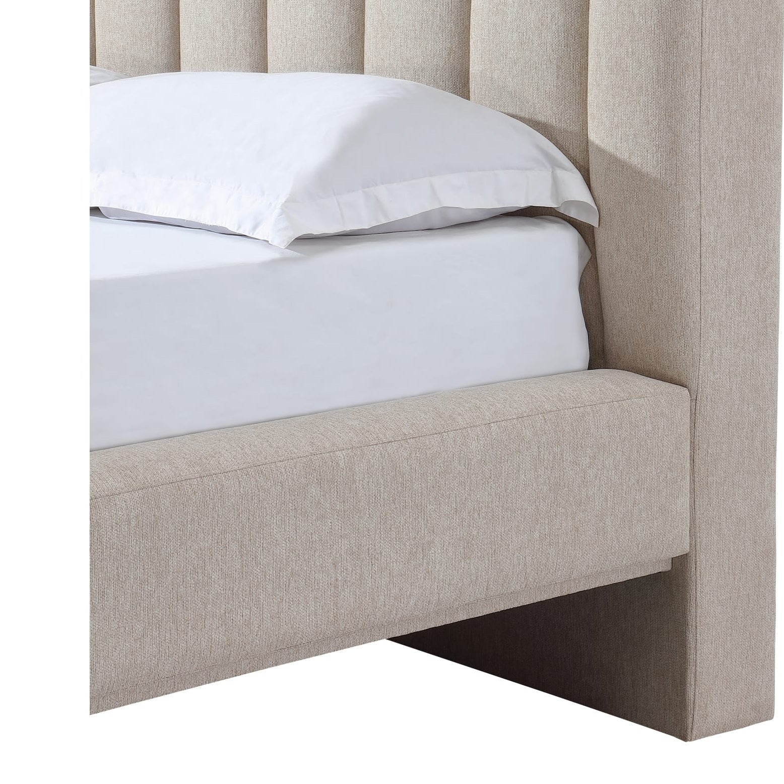 Savage Upholstered Bed with Tall Headboard in Sandy Chenille