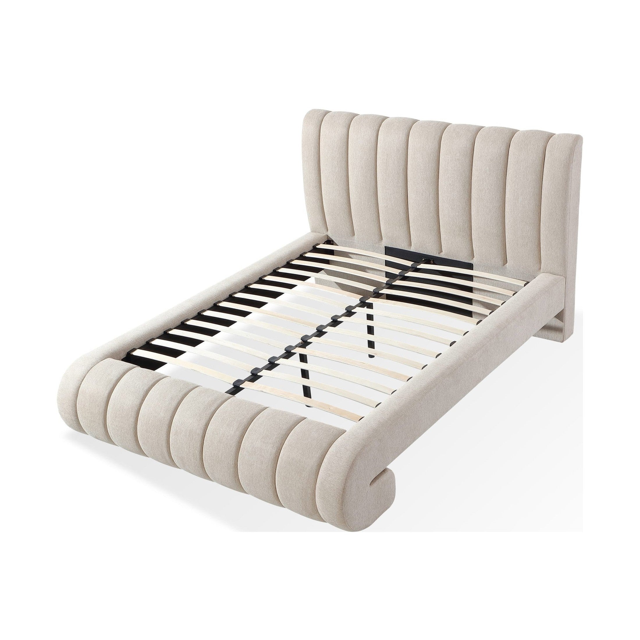 Savage Upholstered Bed with Tall Headboard in Sandy Chenille