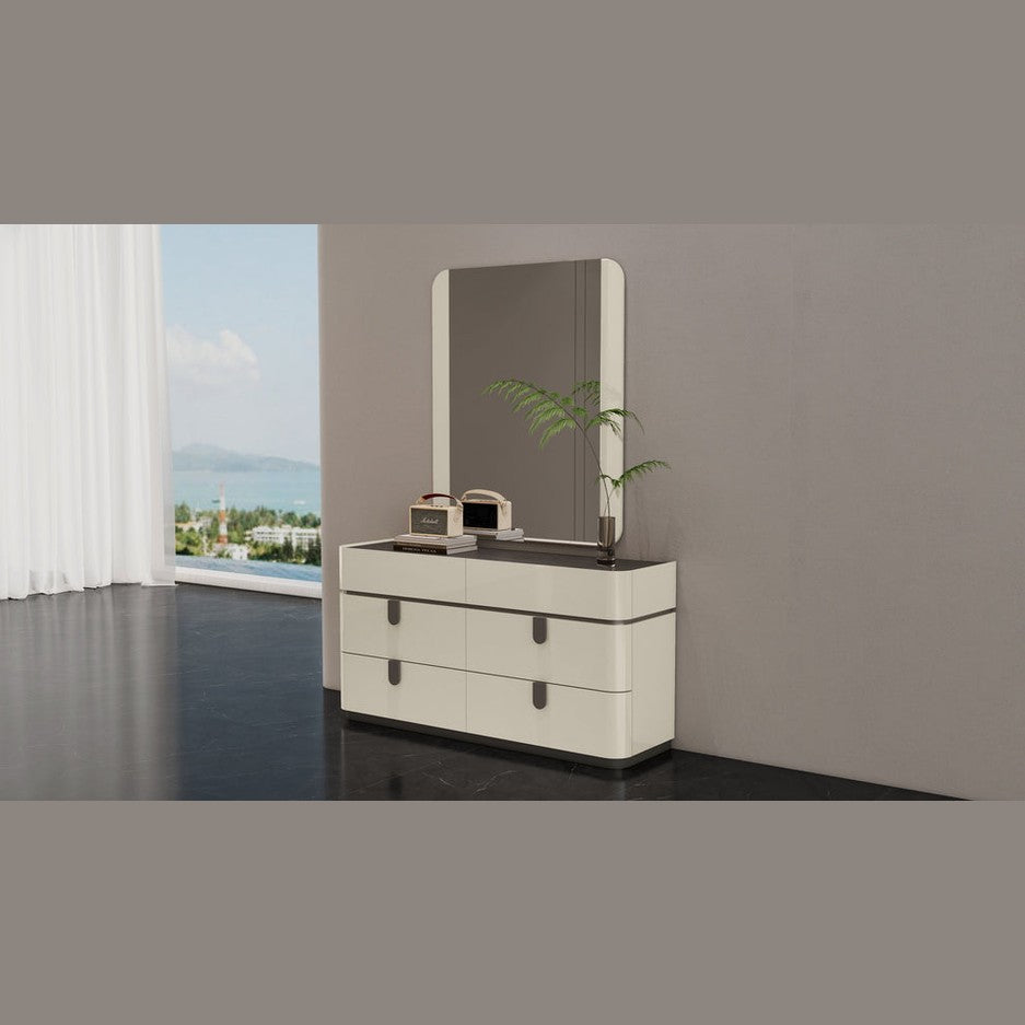 Elara Modern Dresser – Beige High Gloss