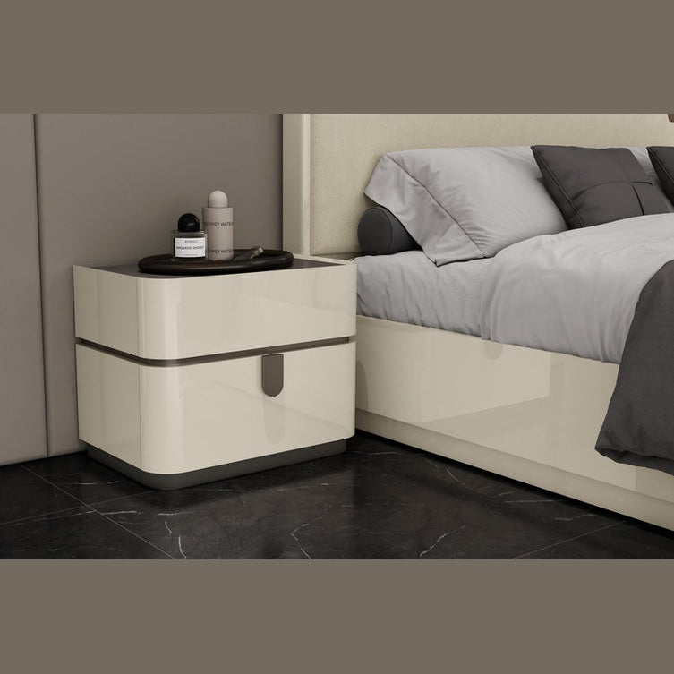 Elara Modern Nightstand – Beige High Gloss