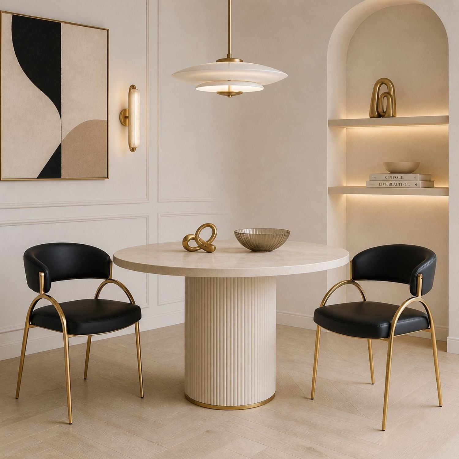 Monet Upholstered Dining Chair in Black PU with Brushed Gold Legs