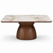 Montavo Modern Dining Table with Natural Walnut Veneer & Ceramic Top