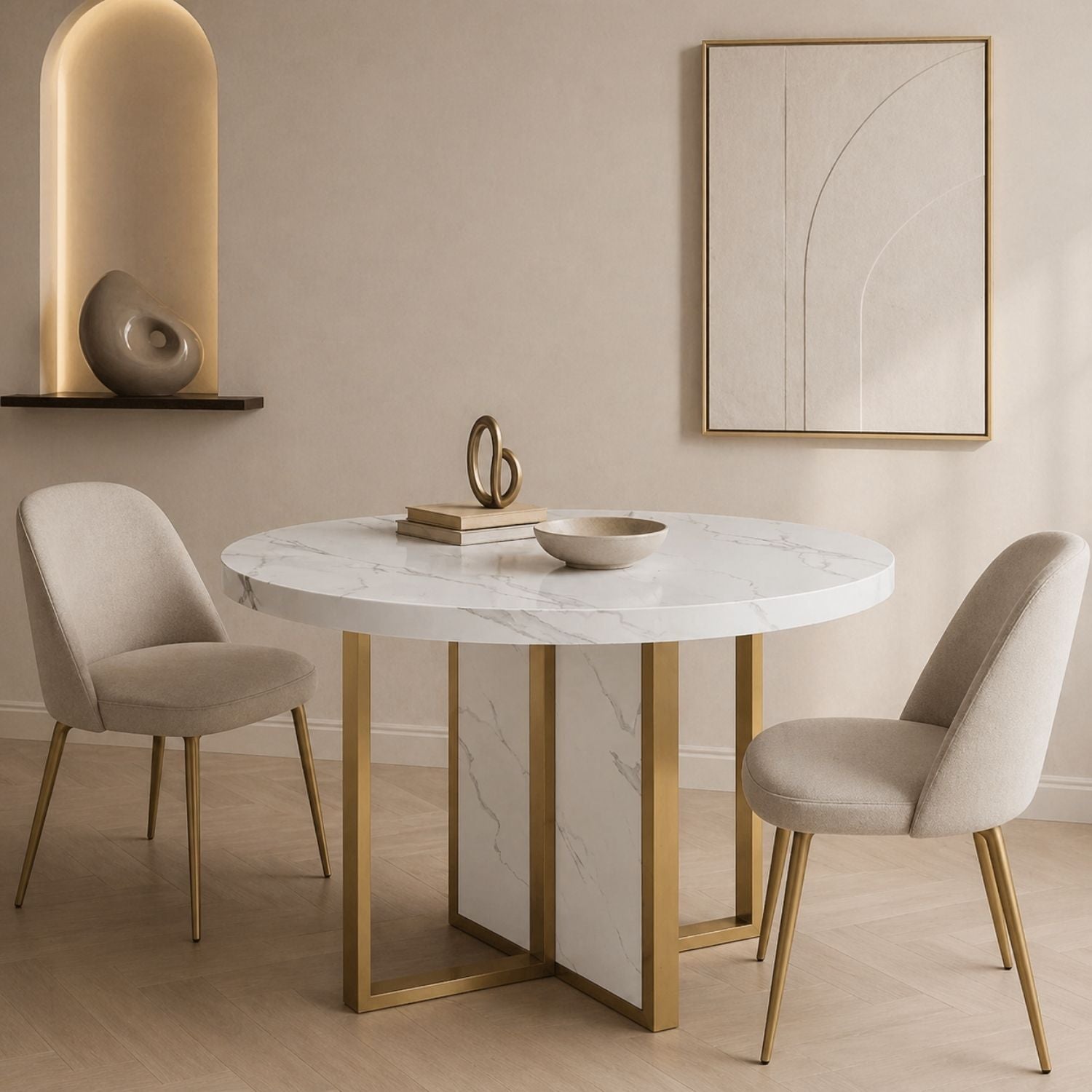 Moreno 43" Wide Faux Marble Round Dining Table - White