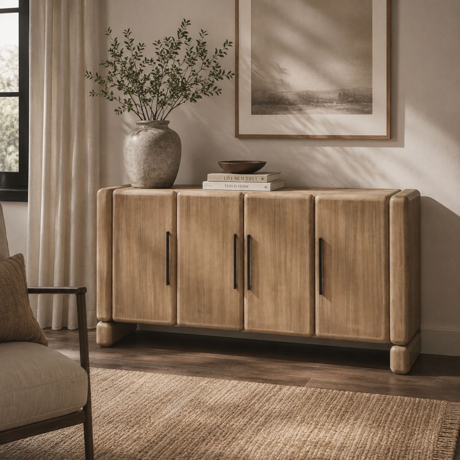 Nia 4-Door Acacia Wood Sideboard- Lioness Finish