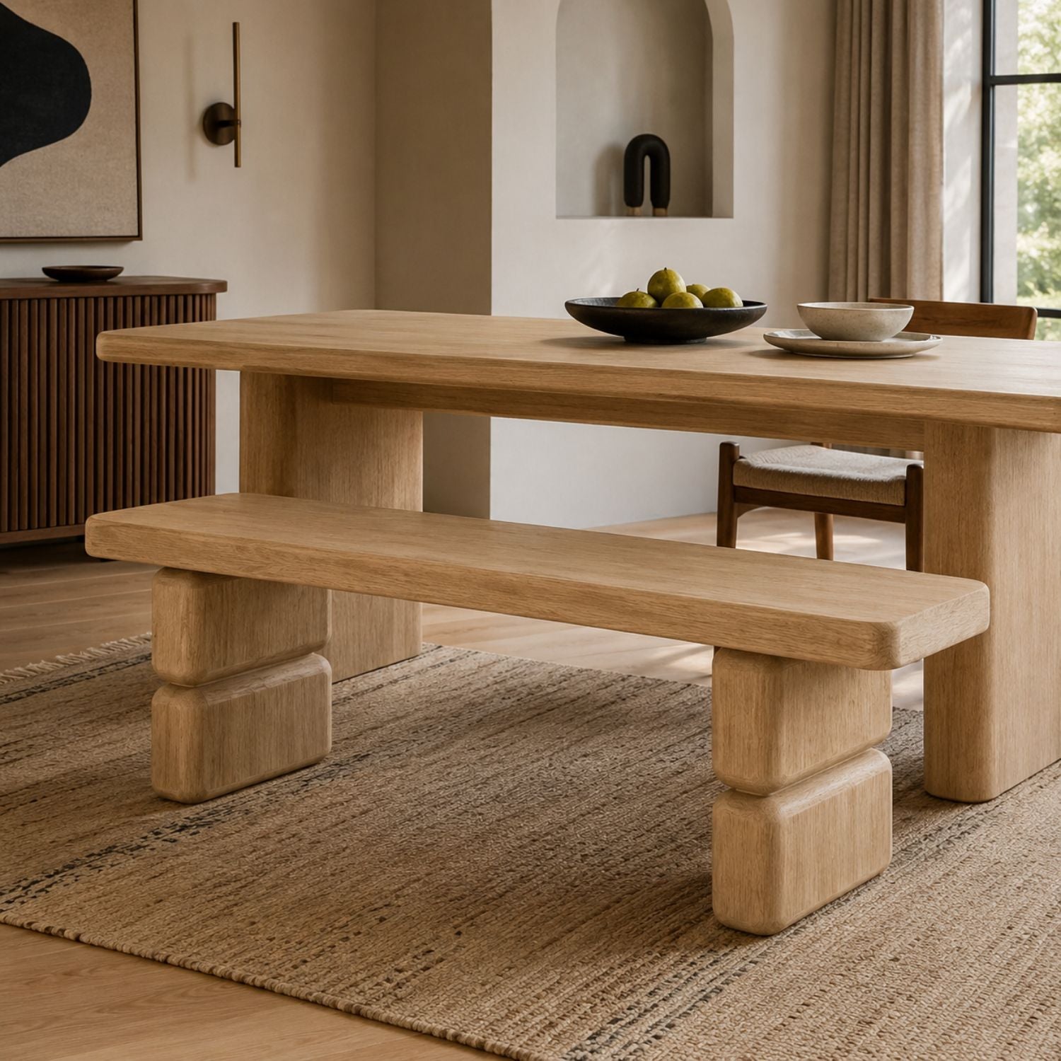 Nia Acacia Wood Dining Bench in Lioness Finish