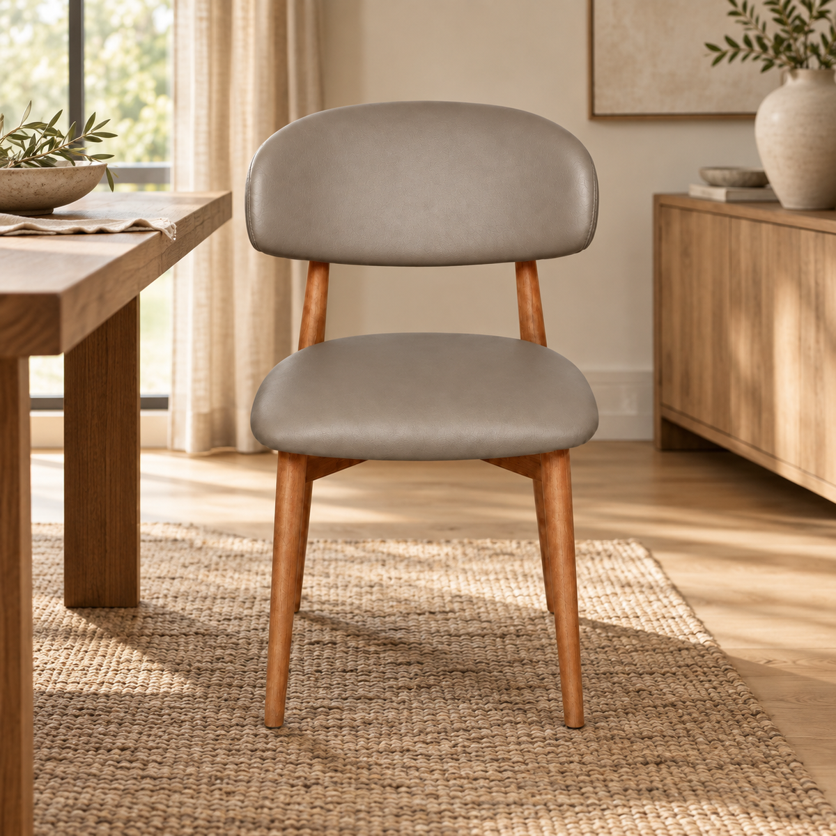 Nikari Faux Leather Dining Chair with Walnut Wood Legs – Clay