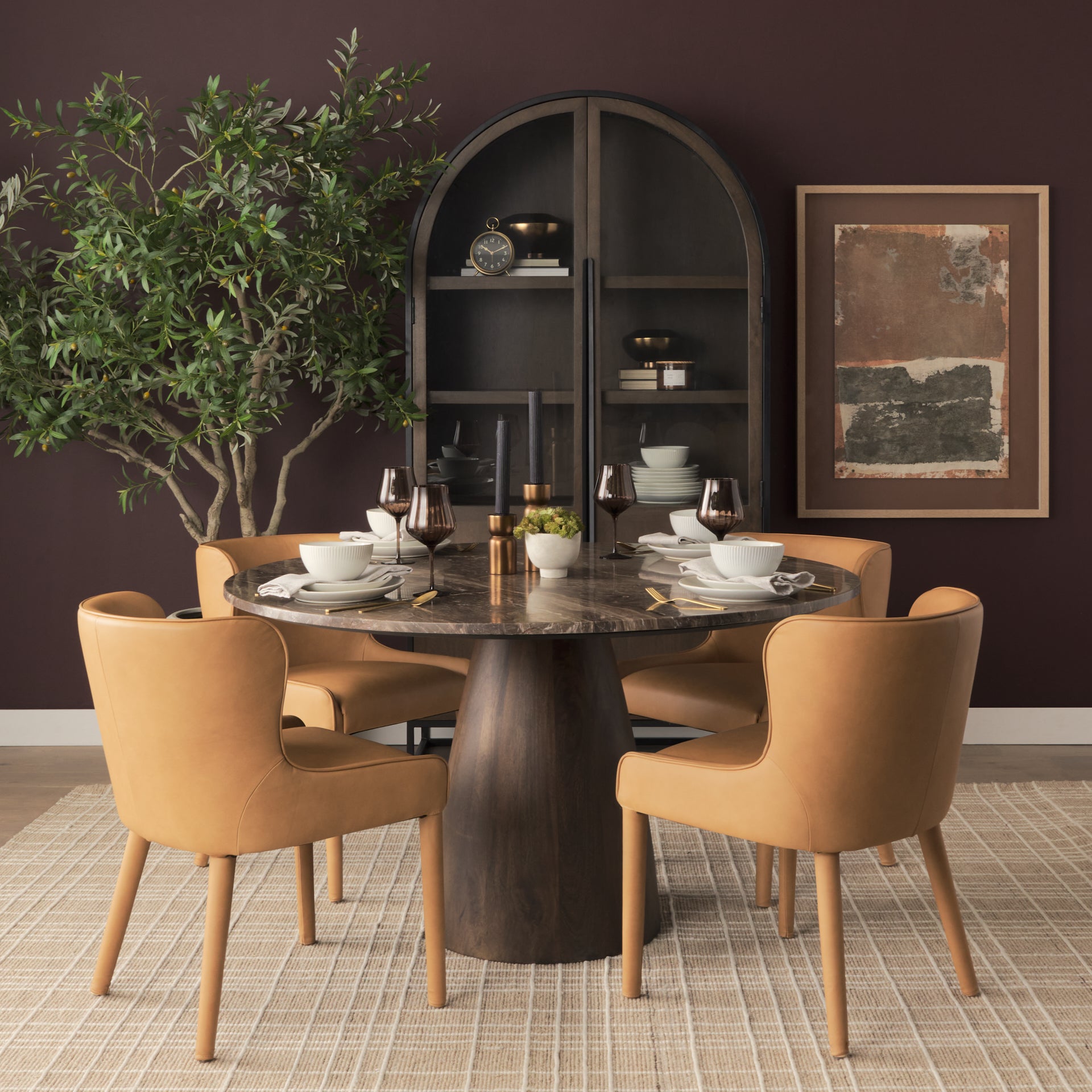 Nolan Slope Tan Leather Dining Chair