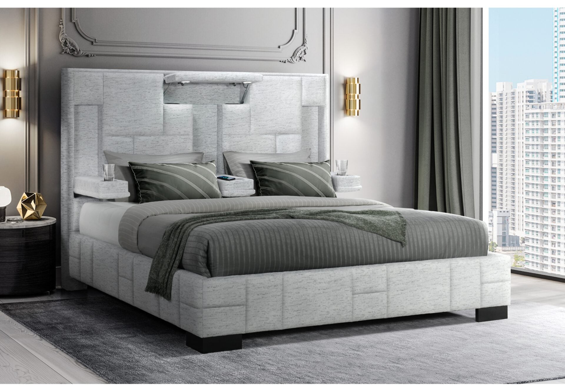 Ozzy Upholstered Grey Bed