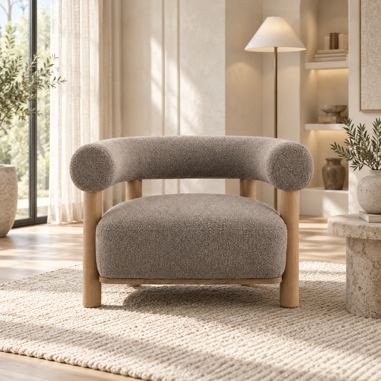 Odelle Modern Upholstered Accent Chair with Ash Wood Legs